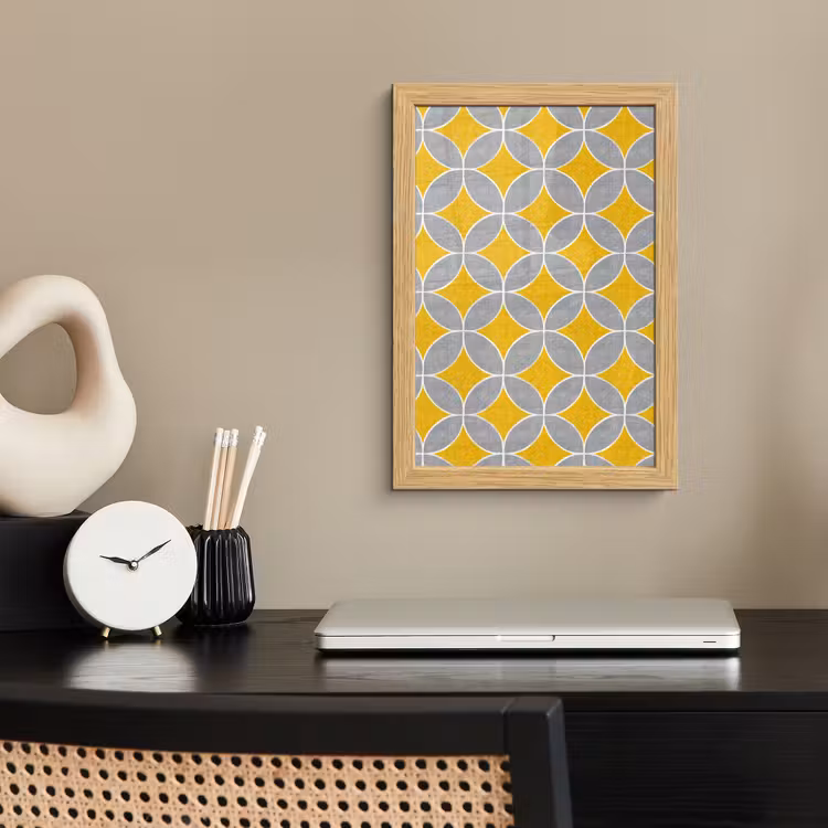 Poster met lijst - Geometrisch - Cirkels - Textuur - Grijs - Geel — 2