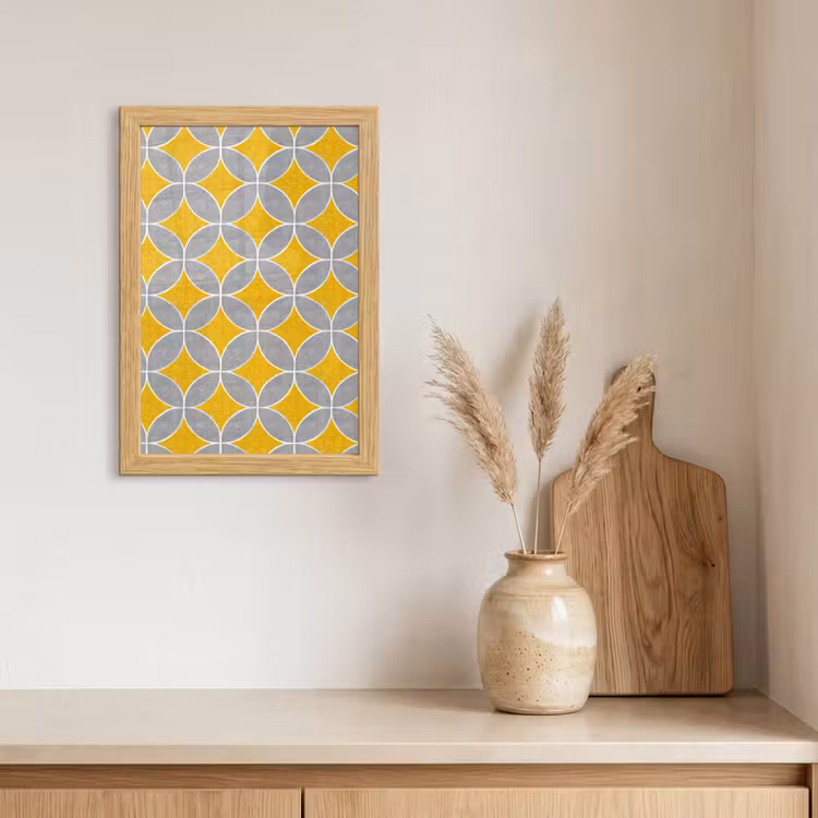 Poster met lijst - Geometrisch - Cirkels - Textuur - Grijs - Geel — 3
