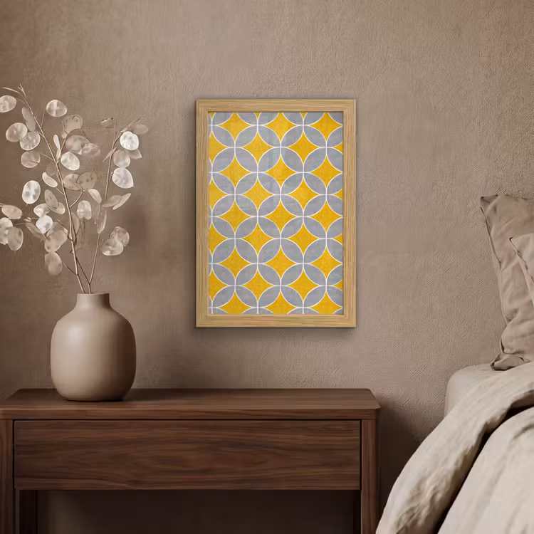 Poster met lijst - Geometrisch - Cirkels - Textuur - Grijs - Geel — 4