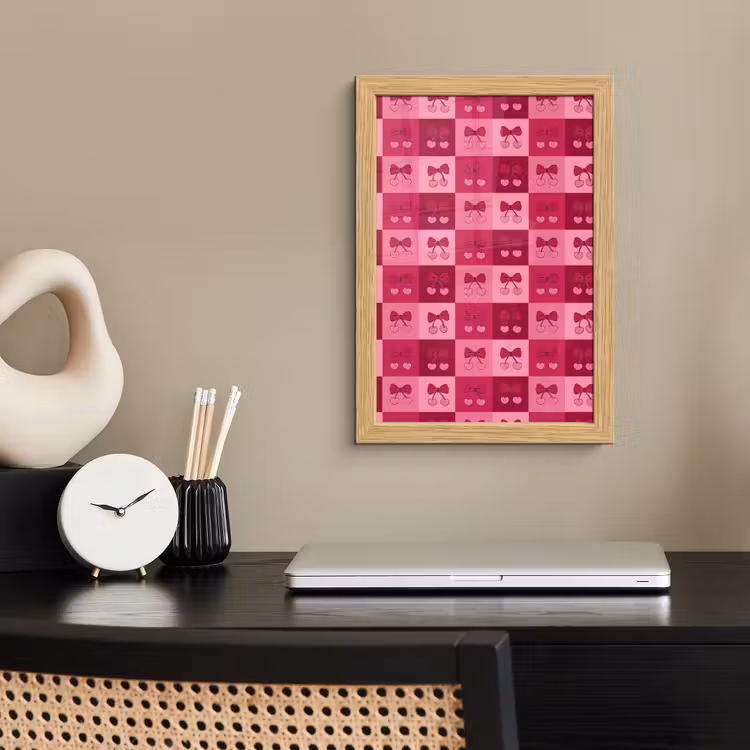 Poster met lijst - Kersen - Strikjes - Speels - Roze - Bordeaux — 2