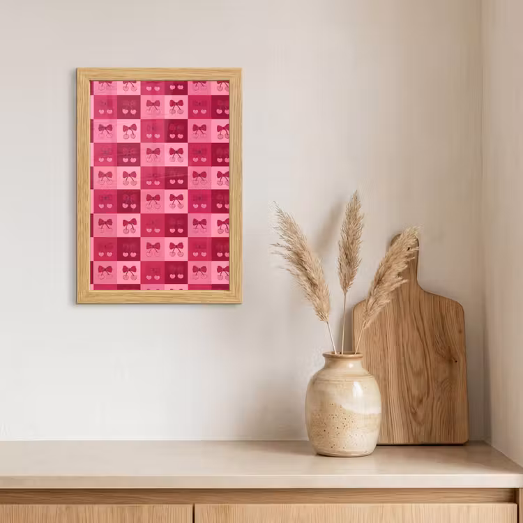 Poster met lijst - Kersen - Strikjes - Speels - Roze - Bordeaux — 3