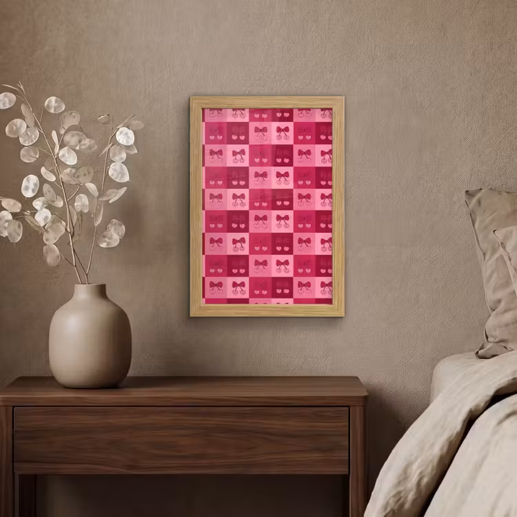 Poster met lijst - Kersen - Strikjes - Speels - Roze - Bordeaux — 4