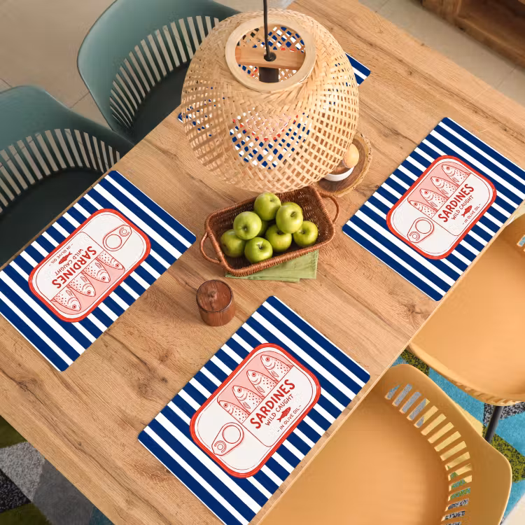 Placemat - 6 stuks - Eten - Vis - Blik - Illustratie - Rood — 3