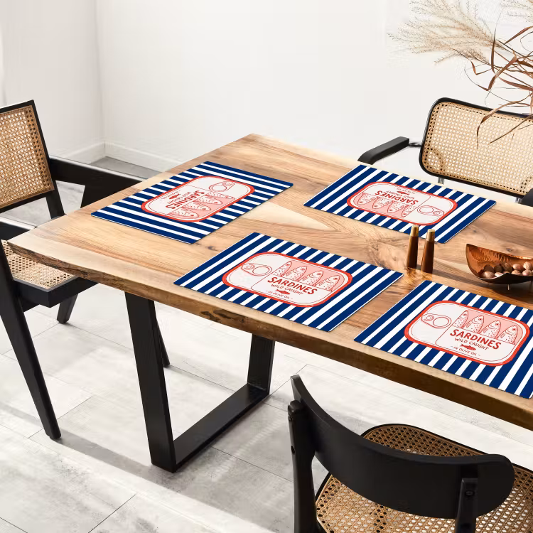 Placemat - 6 stuks - Eten - Vis - Blik - Illustratie - Rood — 4