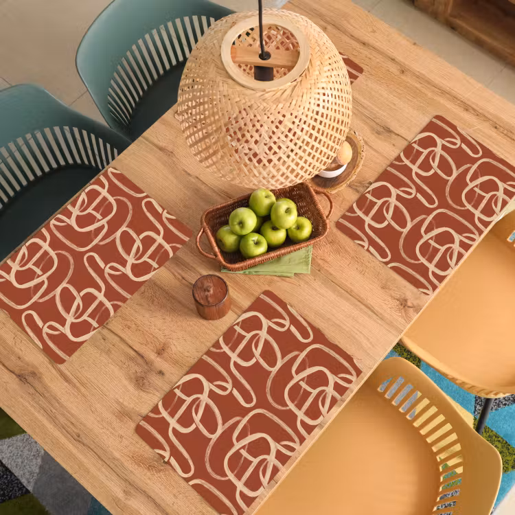 Placemat - 6 stuks - Lijnen - Abstract - Organisch - Terracotta - Crème — 3