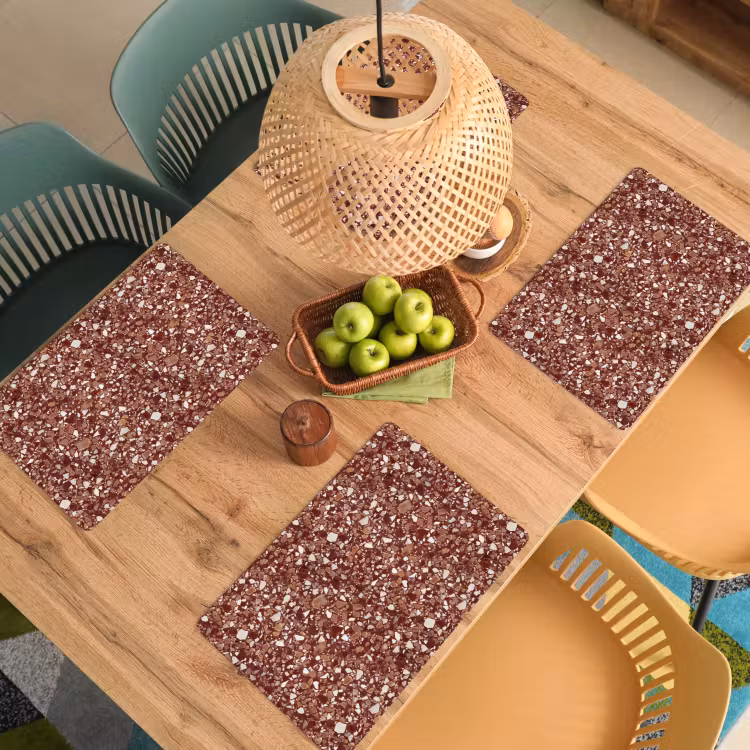 Placemat - 6 stuks - Terrazzo - Patroon - Steentextuur - Roodbruin — 3