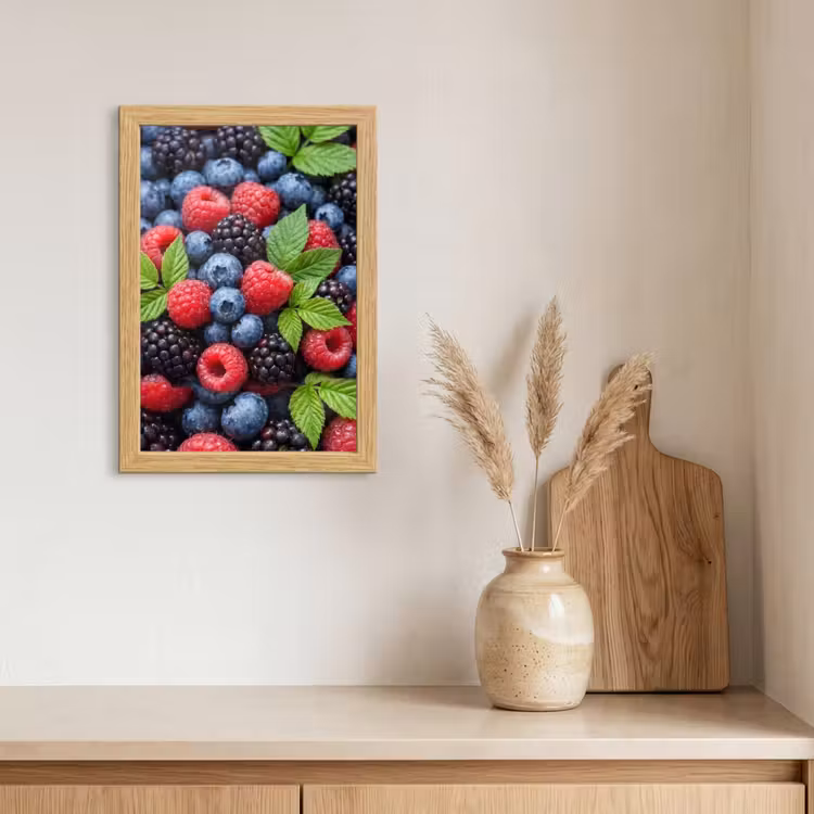 Poster met lijst - Bessen - Vers - Waterdruppels - Kleurrijk - Eten — 3