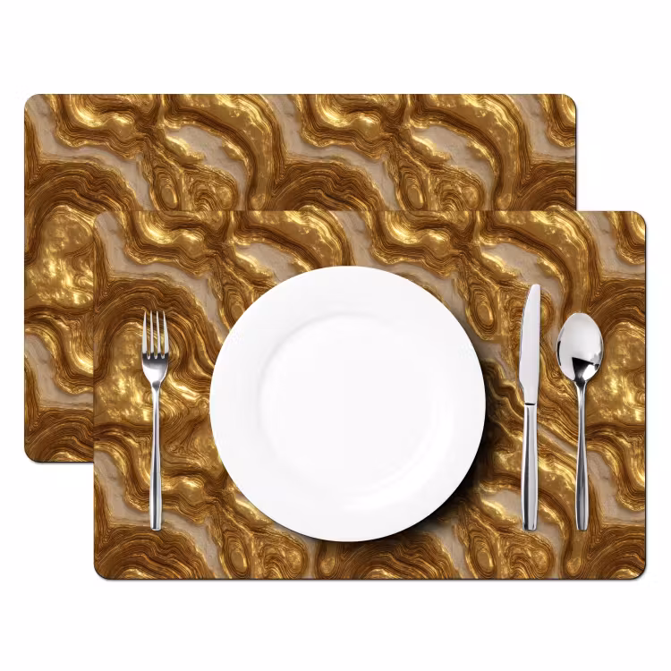 Placemat - 6 stuks - Golven - Organisch - Goud - Crème — 2