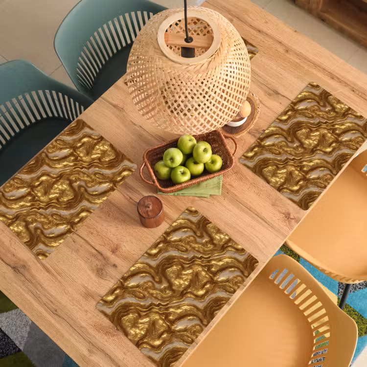 Placemat - 6 stuks - Golven - Organisch - Goud - Crème — 3