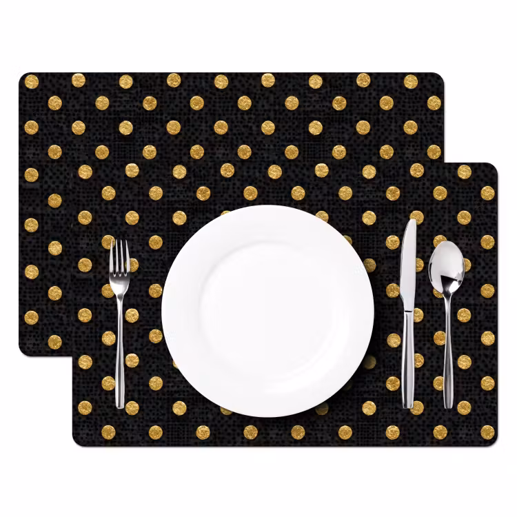 Placemat - 6 stuks - Polka Dot - Stippen - Goud - Zwart — 2