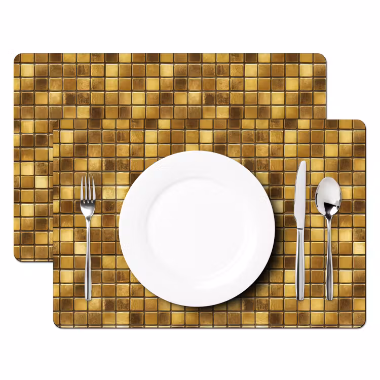 Placemat - 6 stuks - Tegels - Mozaïek - Luxe - Warm Goud — 2