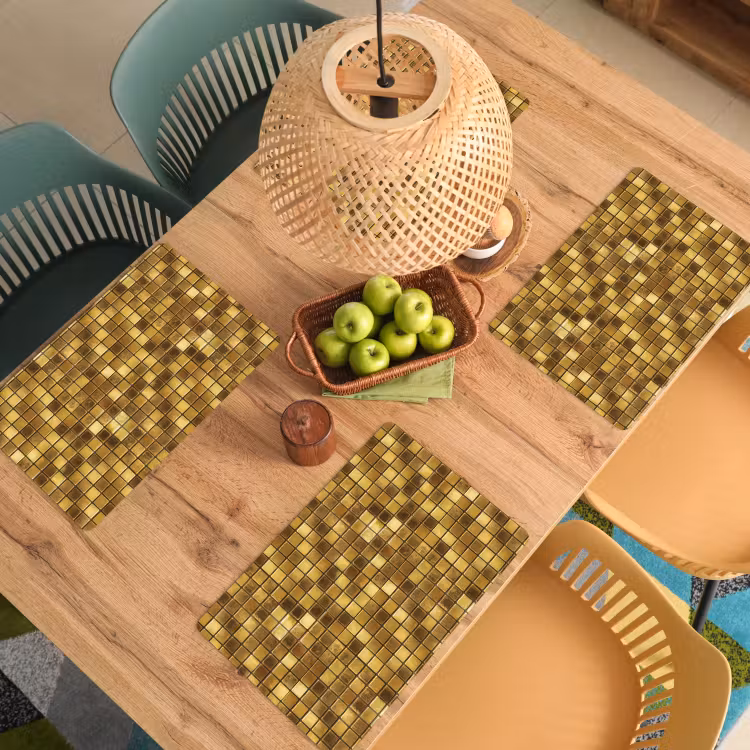 Placemat - 6 stuks - Tegels - Mozaïek - Luxe - Warm Goud — 3