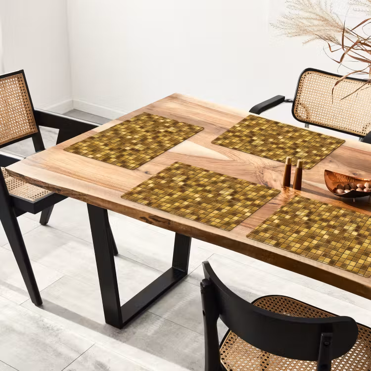 Placemat - 6 stuks - Tegels - Mozaïek - Luxe - Warm Goud — 4