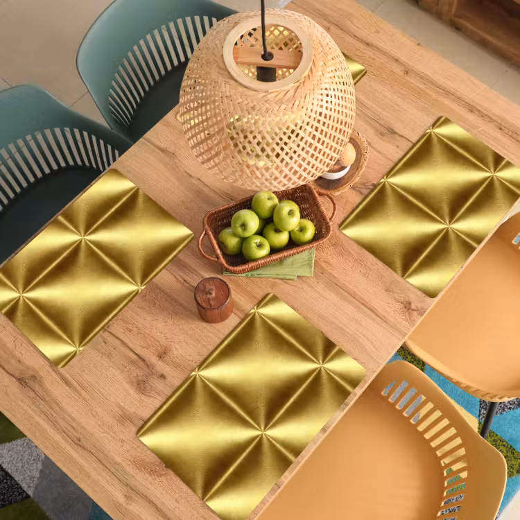 Placemat - 6 stuks - Textuur - Geborsteld Goud - Industrieel - Metallic — 3