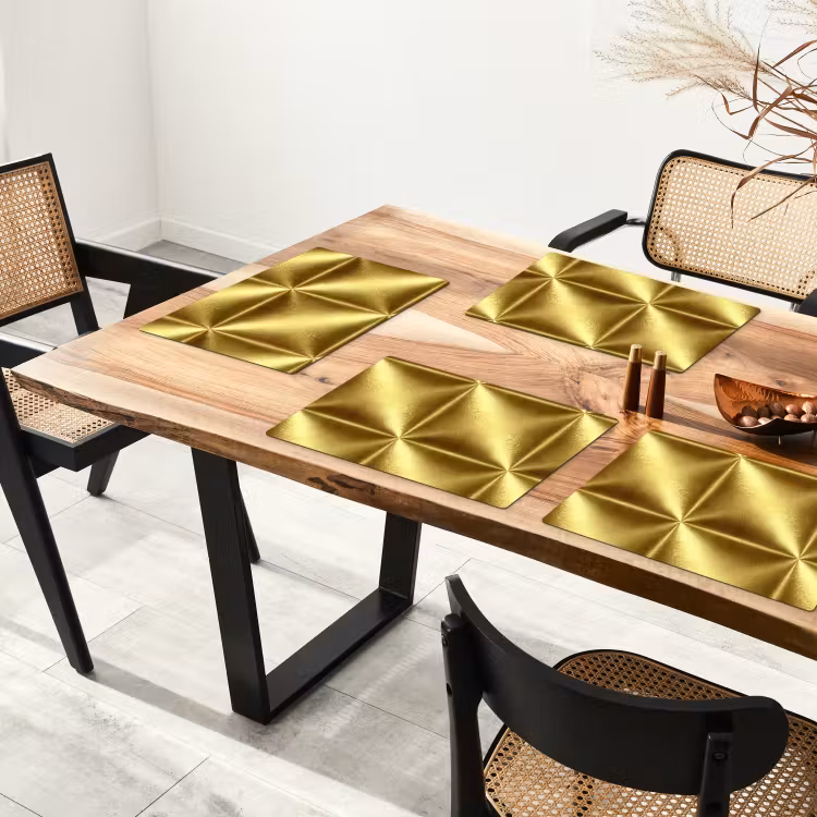 Placemat - 6 stuks - Textuur - Geborsteld Goud - Industrieel - Metallic — 4