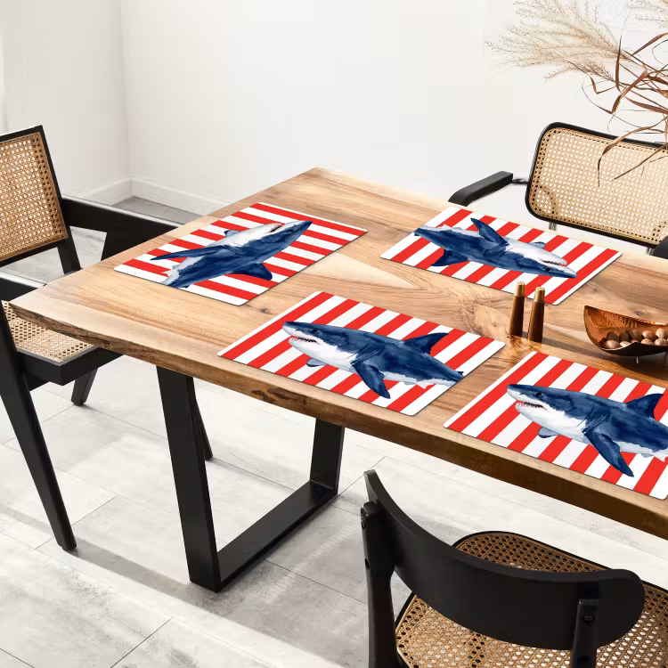 Placemat - 6 stuks - Vis - Haai - Zee - Illustratie - Blauw — 4