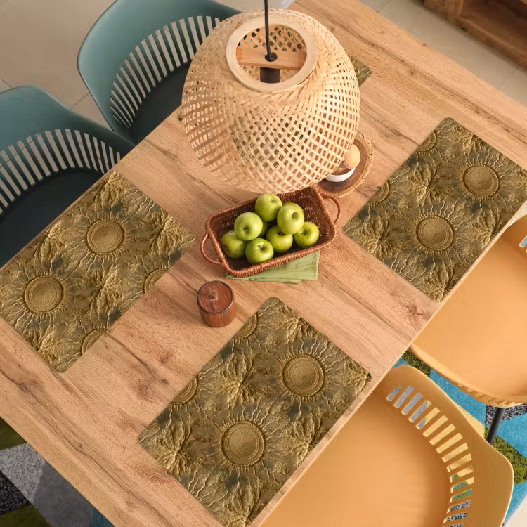Placemat - 6 stuks - Zon - Reliëf - Antiek - Goud — 3