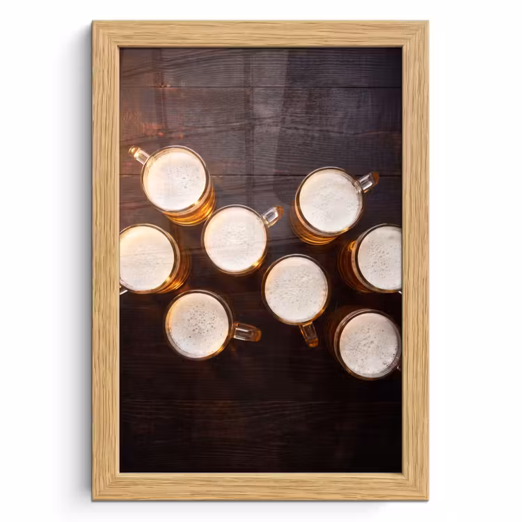 Poster met lijst - Bier - Glazen - Schuim - Hout - Drank — 1