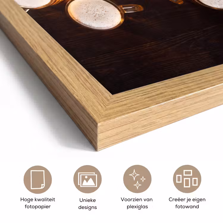 Poster met lijst - Bier - Glazen - Schuim - Hout - Drank — 6