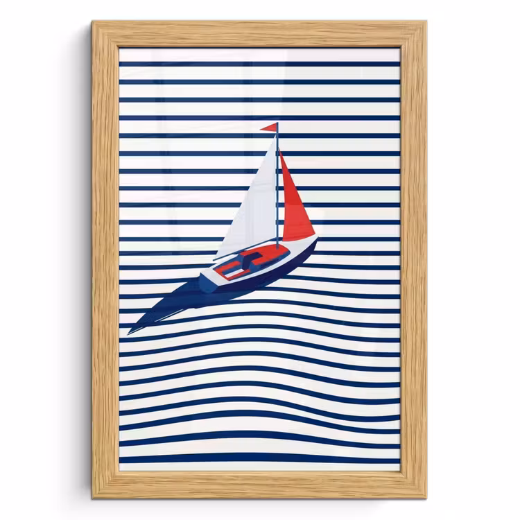 Poster met lijst - Boot - Water - Abstract - Blauw — 1