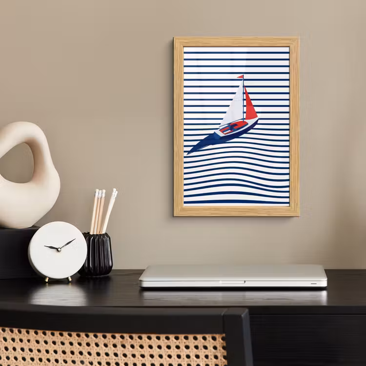 Poster met lijst - Boot - Water - Abstract - Blauw — 2