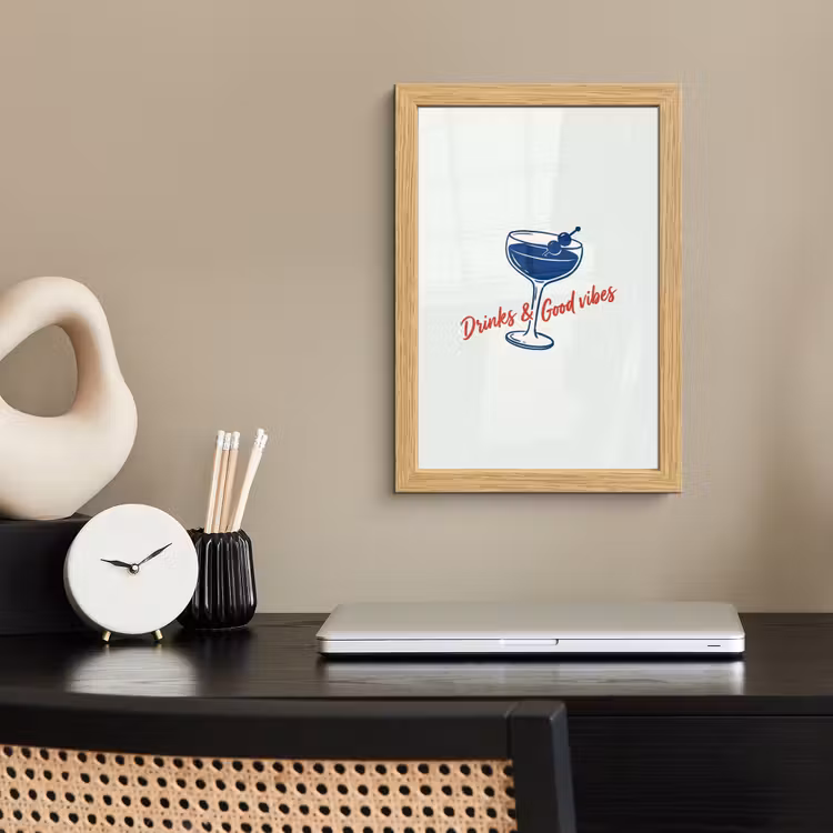 Poster met lijst - Cocktail - Glas - Illustratie - Blauw - Wit — 2