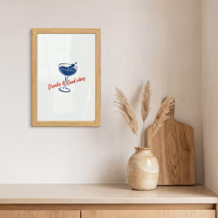 Poster met lijst - Cocktail - Glas - Illustratie - Blauw - Wit — 3