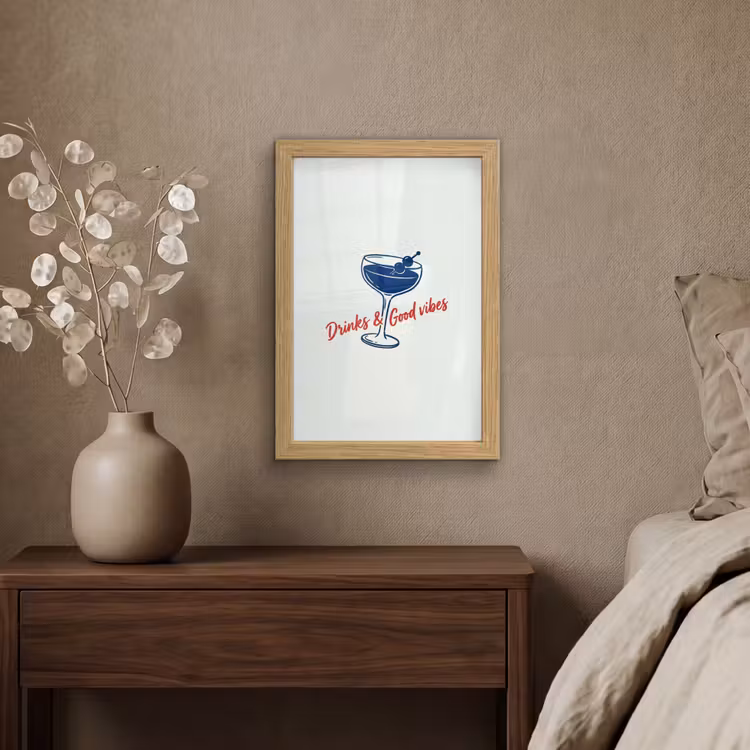Poster met lijst - Cocktail - Glas - Illustratie - Blauw - Wit — 4