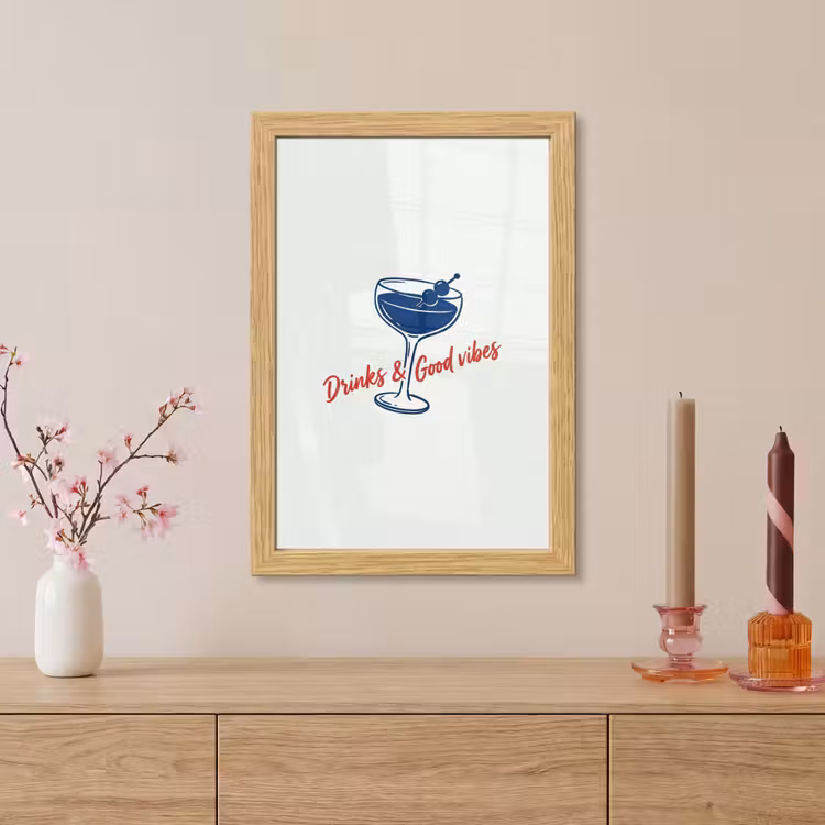 Poster met lijst - Cocktail - Glas - Illustratie - Blauw - Wit — 5