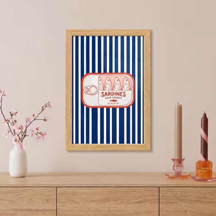 Poster met lijst - Eten - Vis - Blik - Illustratie - Rood — 5