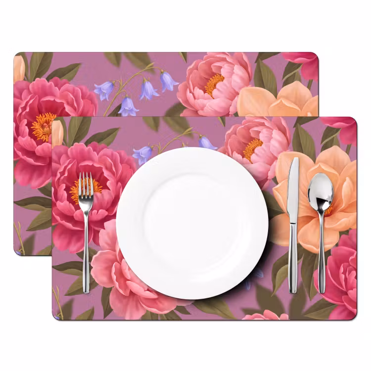 Placemat - 6 stuks - Bloemen - Patroon - Illustratie - Roze — 2