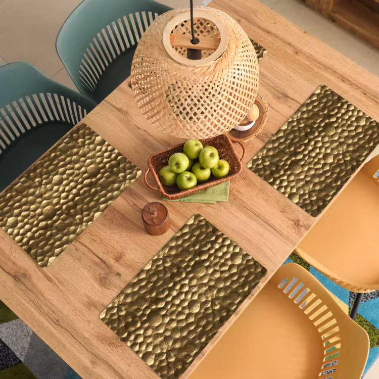 Placemat - 6 stuks - Gehamerd - Reliëf - Textuur - Bronsgoud — 3