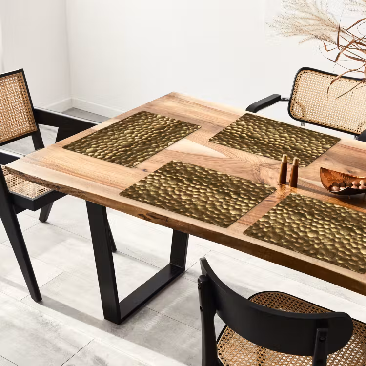 Placemat - 6 stuks - Gehamerd - Reliëf - Textuur - Bronsgoud — 4