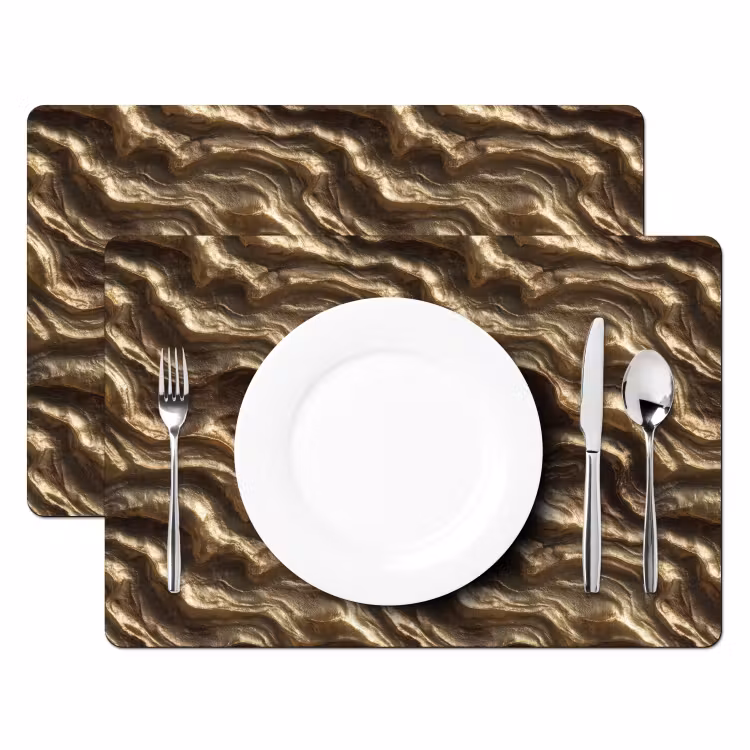 Placemat - 6 stuks - Reliëf - Golven - Abstract - Bronsgoud — 2