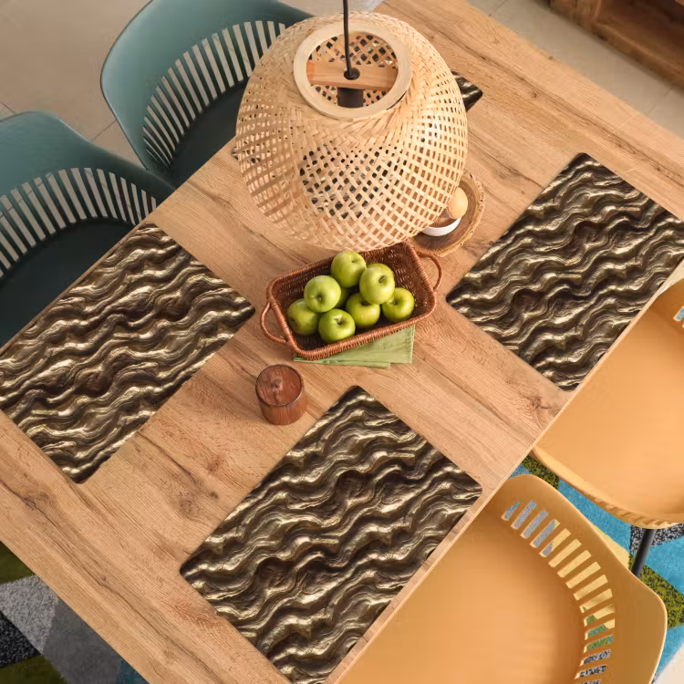 Placemat - 6 stuks - Reliëf - Golven - Abstract - Bronsgoud — 3
