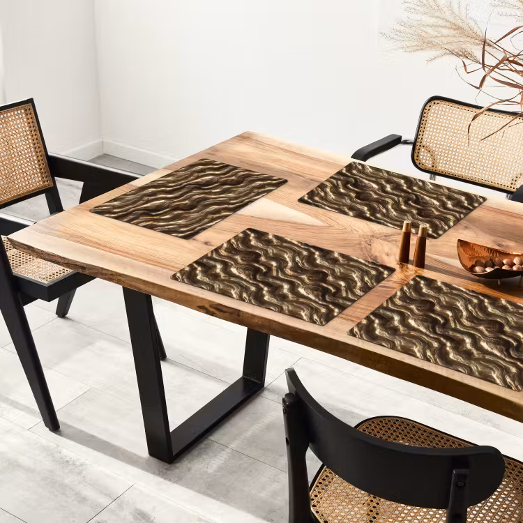 Placemat - 6 stuks - Reliëf - Golven - Abstract - Bronsgoud — 4