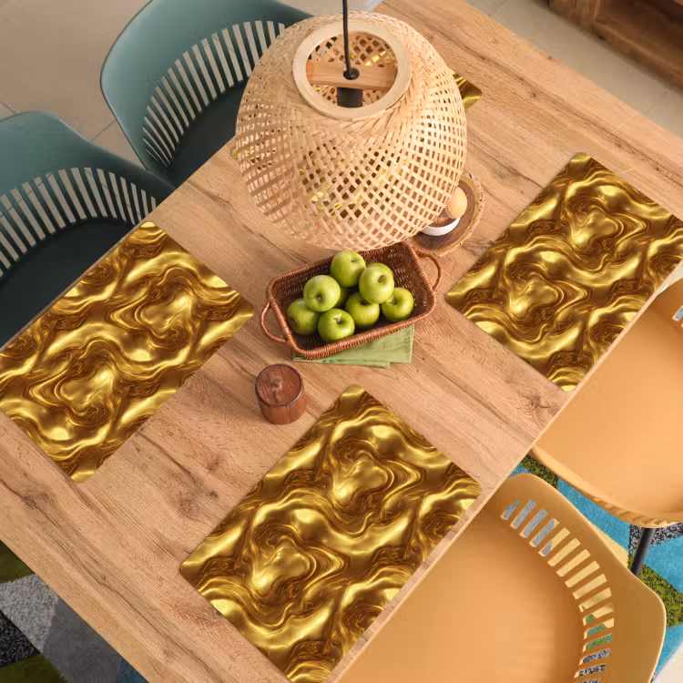 Placemat - 6 stuks - Textuur - Vloeibaar - Organisch - Goud — 3