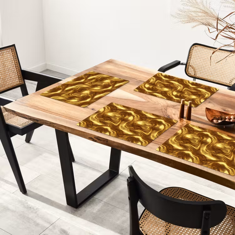Placemat - 6 stuks - Textuur - Vloeibaar - Organisch - Goud — 4