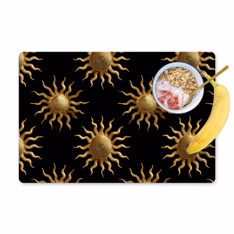 Placemat - 6 stuks - Zon - Patroon - Luxe - Goud - Zwart — 1