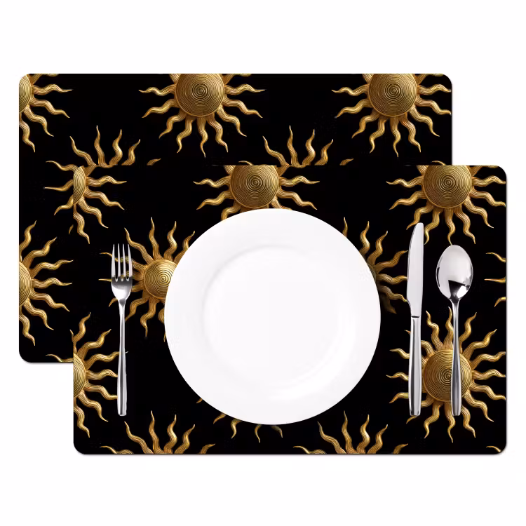 Placemat - 6 stuks - Zon - Patroon - Luxe - Goud - Zwart — 2