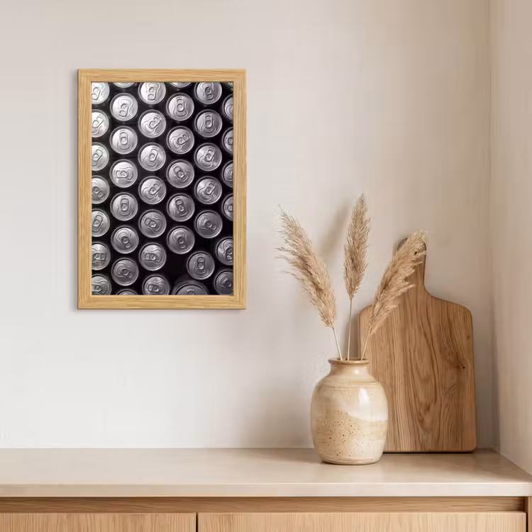 Poster met lijst - Blikjes - Aluminium - Patroon - Industrieel - Zilver — 3