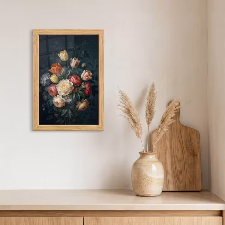 Poster met lijst - Bloemen - Boeket - Natuur - Klassiek - Donker — 3