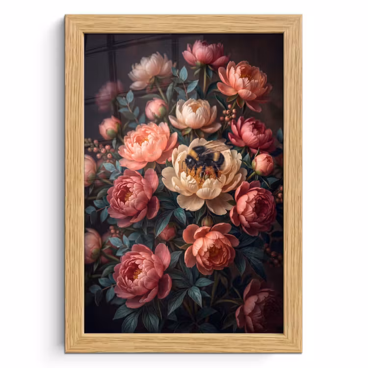 Poster met lijst - Bloemen - Insect - Natuur - Roze — 1