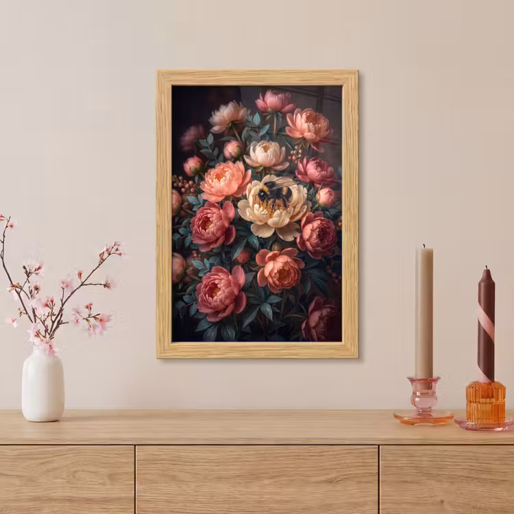 Poster met lijst - Bloemen - Insect - Natuur - Roze — 5