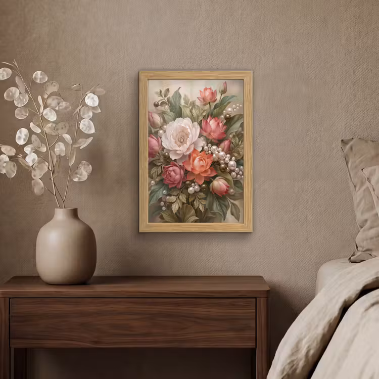 Poster met lijst - Bloemen - Parels - Elegant - Roze - Wit — 4