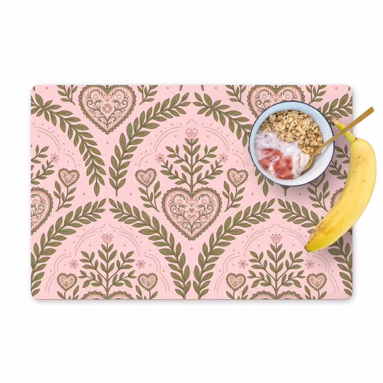 Placemat - 6 stuks - Patroon - Hart - Bloemen - Folkloristisch - Roze — 1