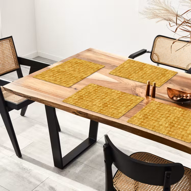 Placemat - 6 stuks - Tegels - Geometrisch - Reliëf - Goud — 4