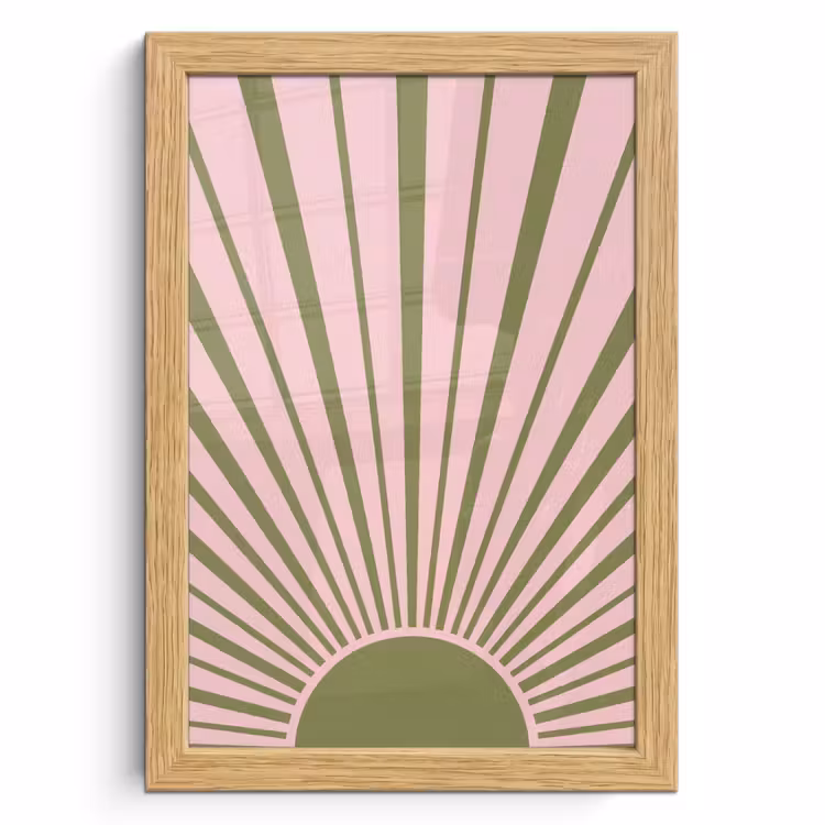 Poster met lijst - Abstract - Stralen - Grafisch - Roze - Groen — 1