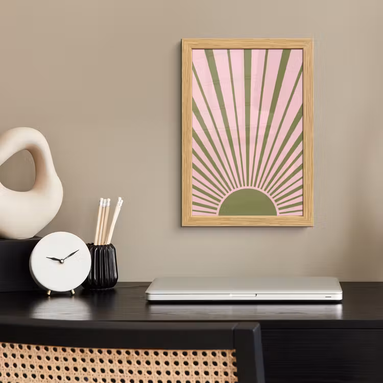 Poster met lijst - Abstract - Stralen - Grafisch - Roze - Groen — 2