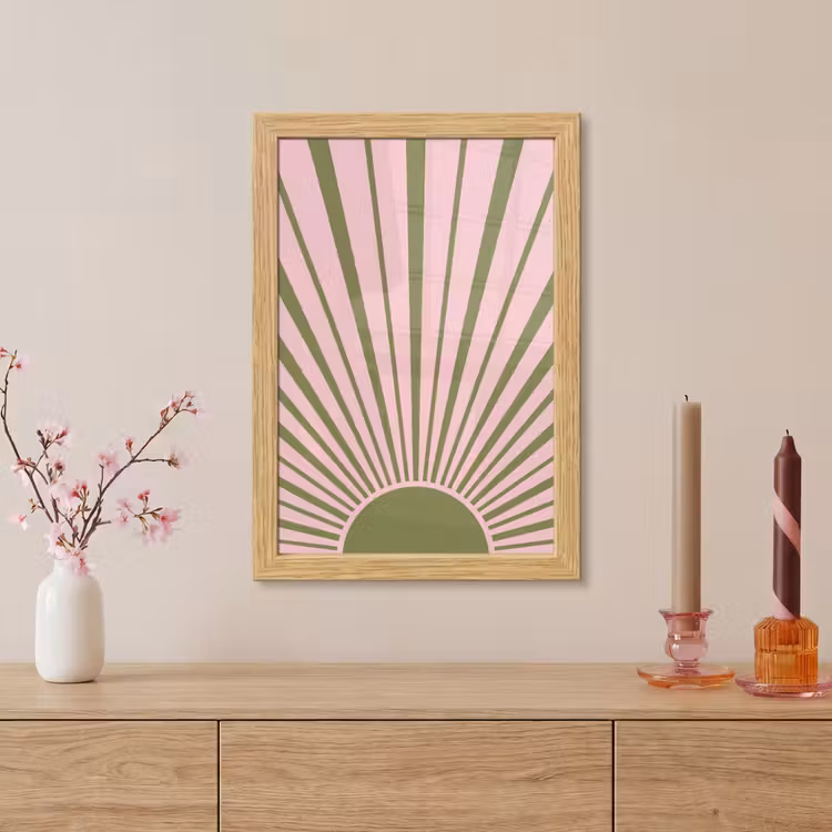 Poster met lijst - Abstract - Stralen - Grafisch - Roze - Groen — 5